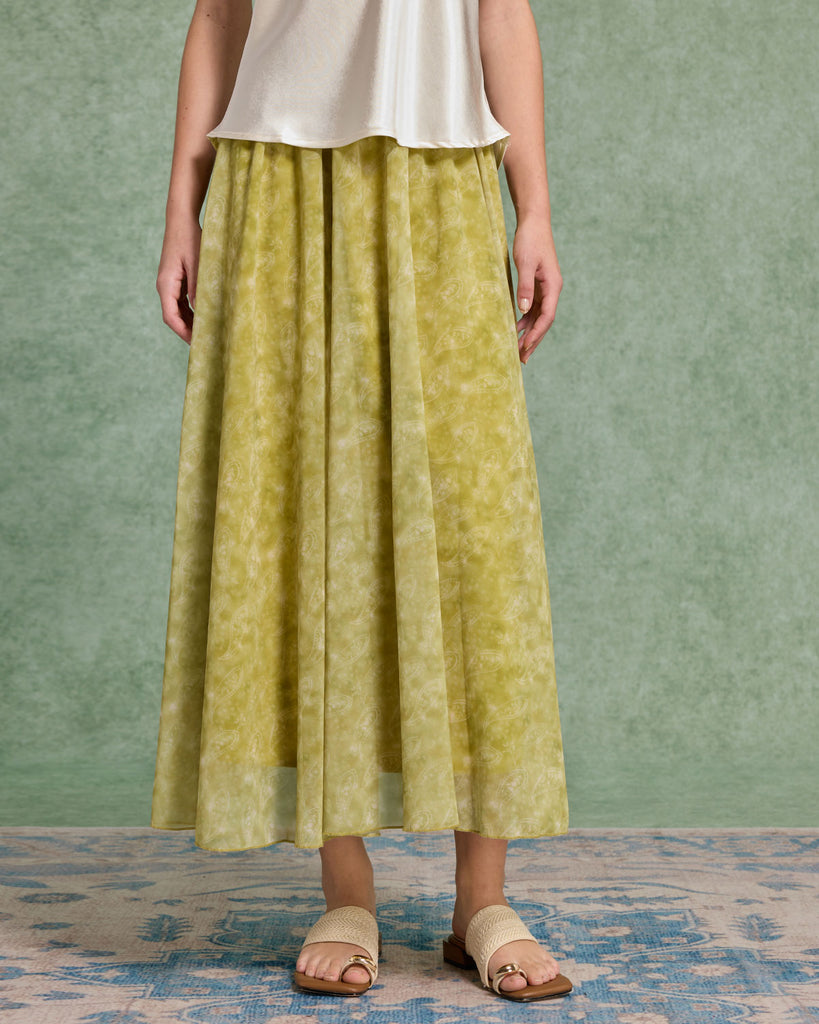 Women's Woven Polyester Skirt Green Bottoms - RIHOAS