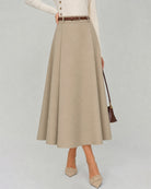 Khaki Belt Pockets Midi Skirt 01
