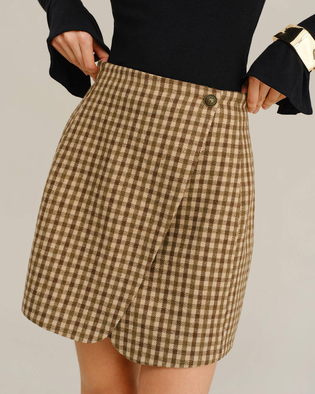 Women's Woven Polyester Skirt Khaki Bottoms - RIHOAS
