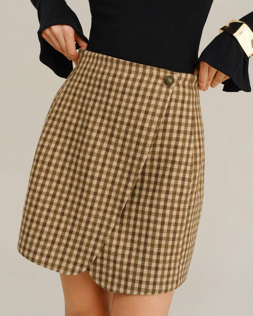 Women's Woven Polyester Skirt Khaki Bottoms - RIHOAS