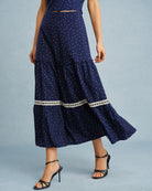 Women's Woven Polyester Skirt Navy Bottoms - RIHOAS