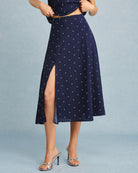 Women's Woven Polyester Skirt Navy Bottoms - RIHOAS