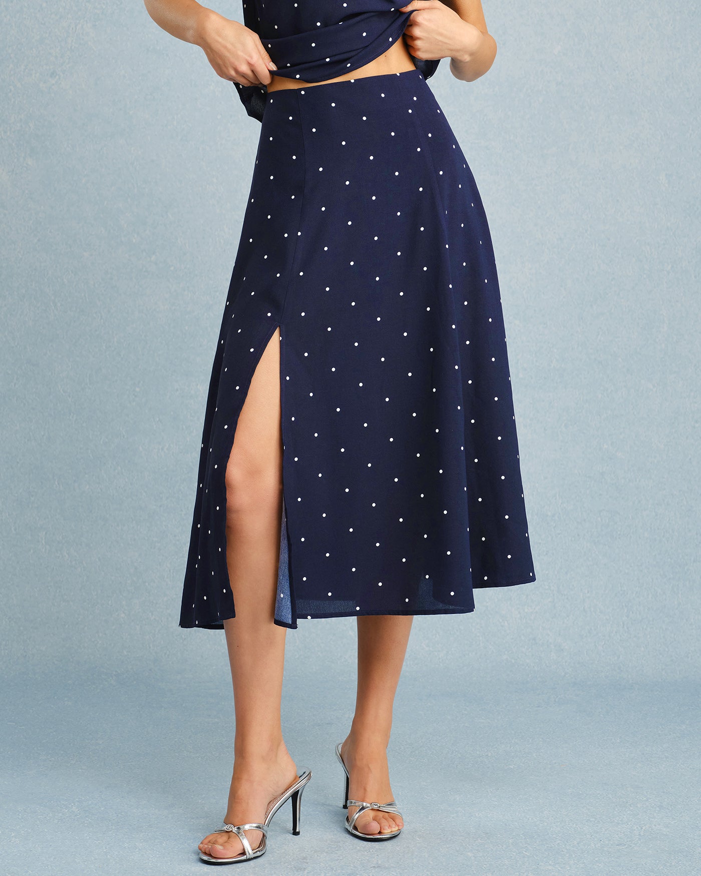 Women's Woven Polyester Skirt Navy Bottoms - RIHOAS