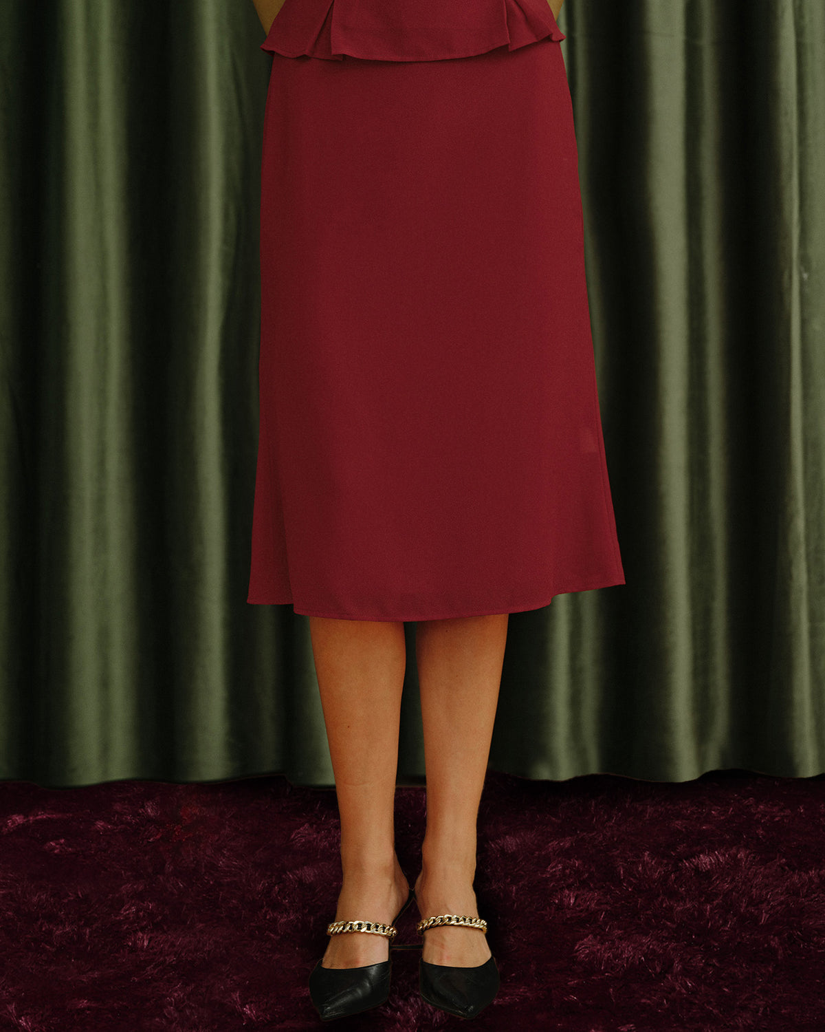 Women's Woven Polyester Skirt Red Bottoms - RIHOAS