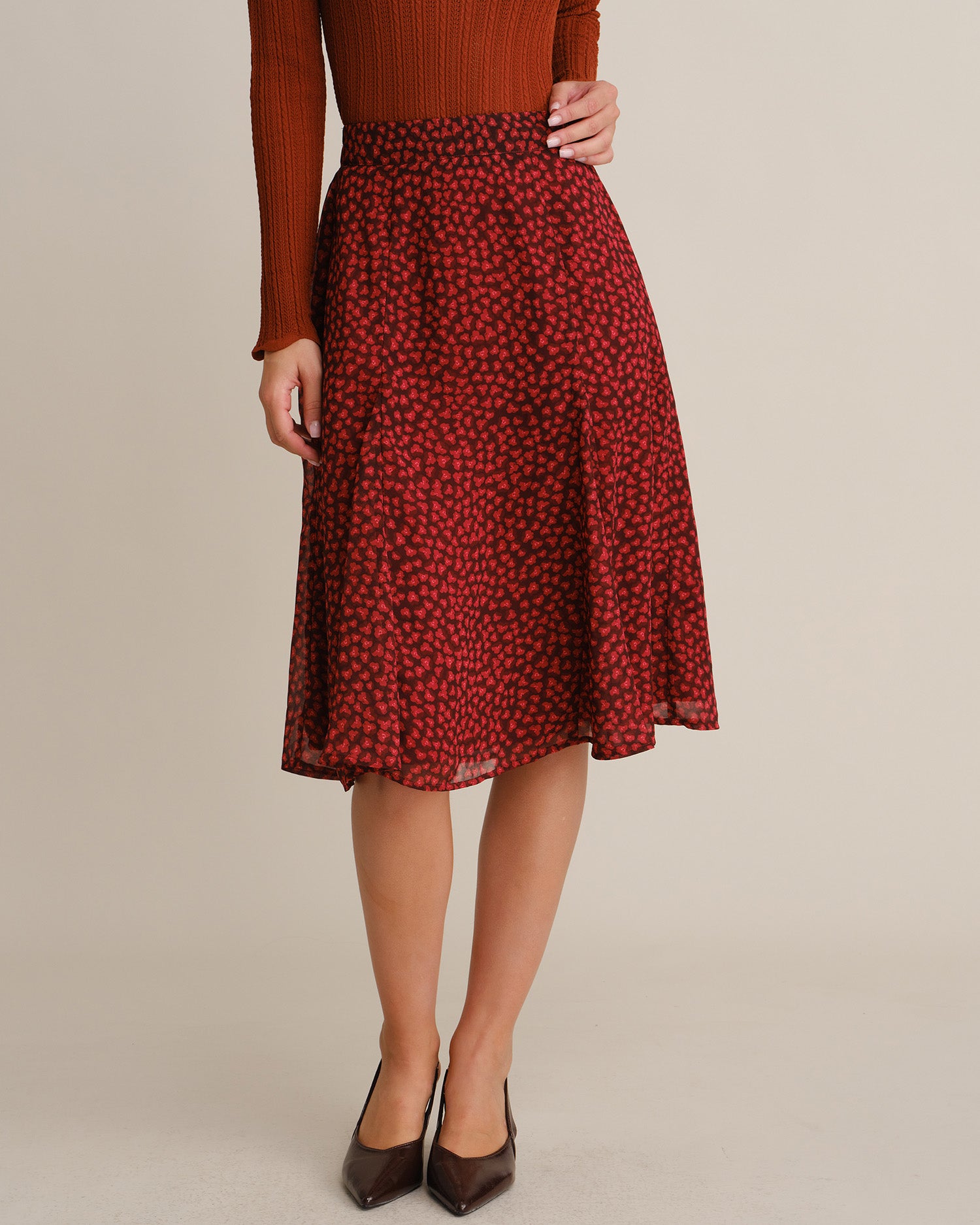 Women's Woven Polyester Skirt Red - RIHOAS