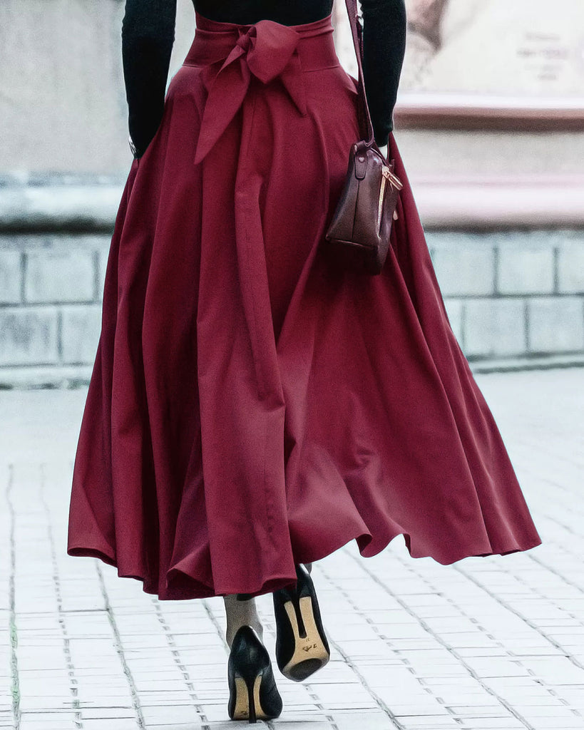 Women's Woven Polyester Skirt Red Bottoms - RIHOAS
