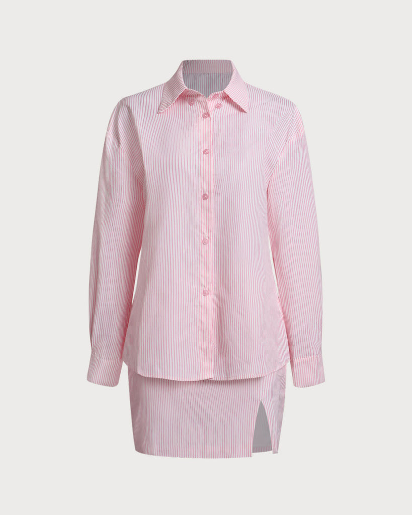 Women's Woven Polyester Skirt Sets Pink Two-Piece Outfits - RIHOAS