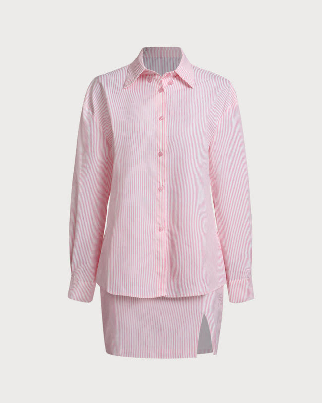 Zweiteiliges Rock-Set aus gewebtem Polyester für Damen, rosa, RIHOAS