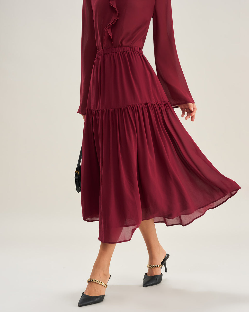 Women's Woven Polyester Skirt Wine Red Bottoms - RIHOAS