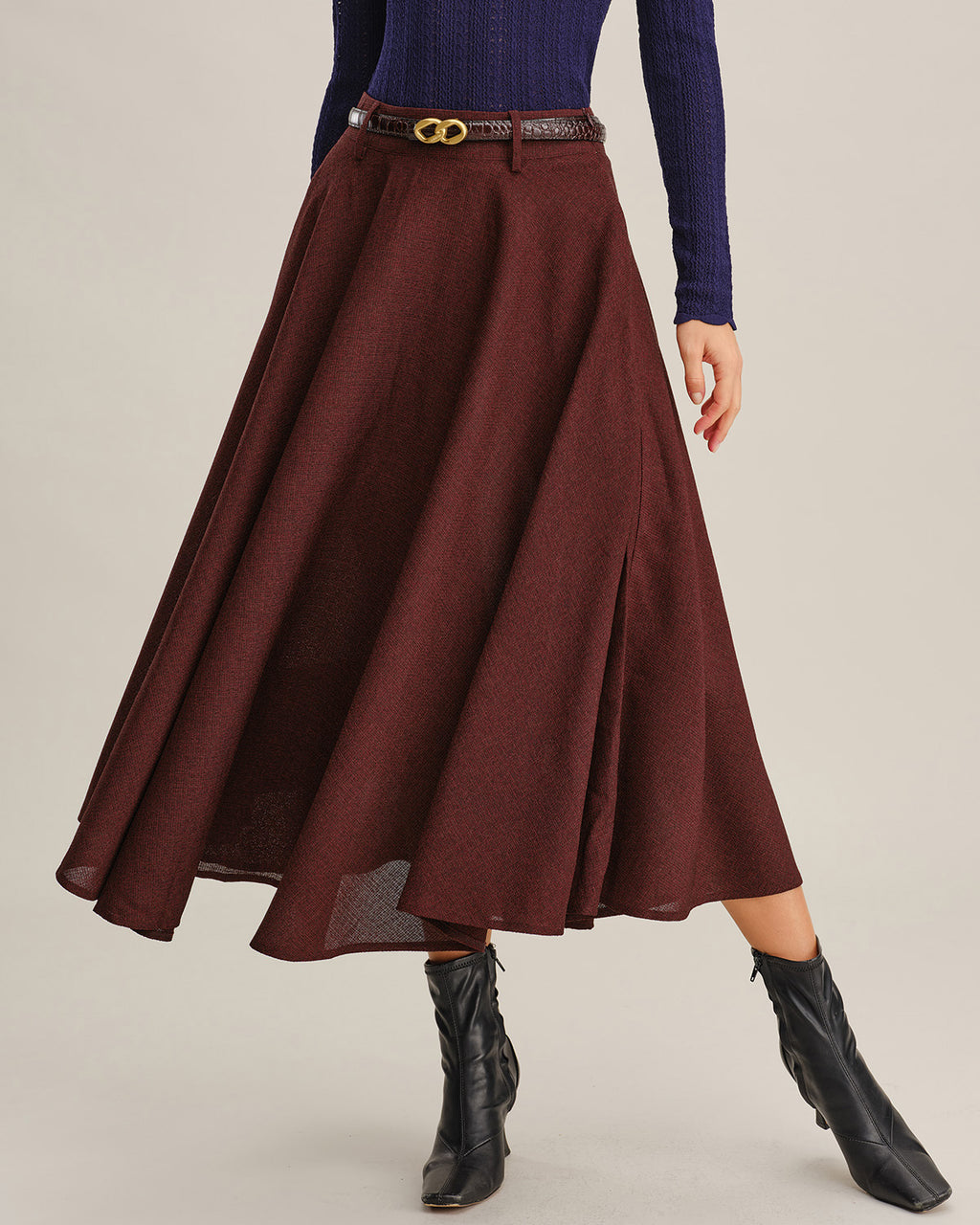 Women's Woven Polyester Skirt Wine Red Bottoms - RIHOAS
