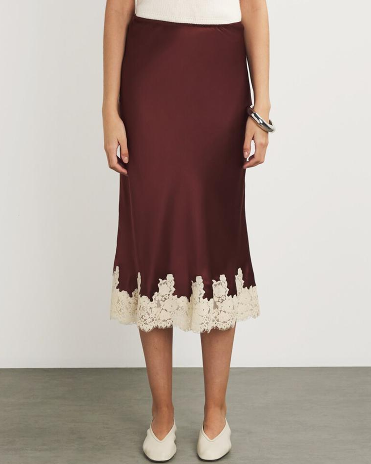 Women's Woven Polyester Skirt Wine Red Bottoms - RIHOAS