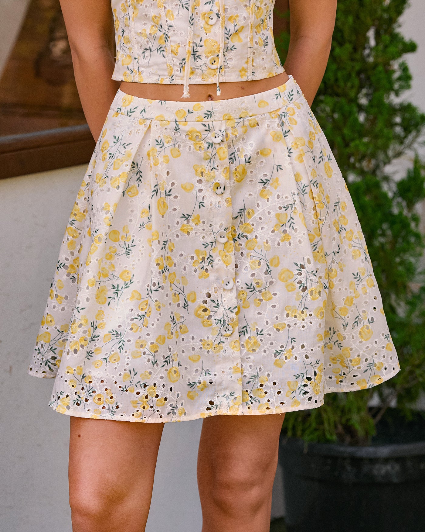 Women's Woven Polyester Skirt Yellow Bottoms - RIHOAS