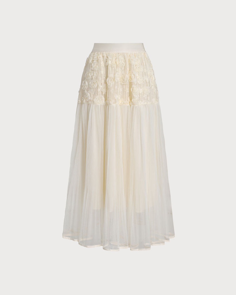 Apricot Elastic Waist Pleated Midi Skirt - RIHOAS