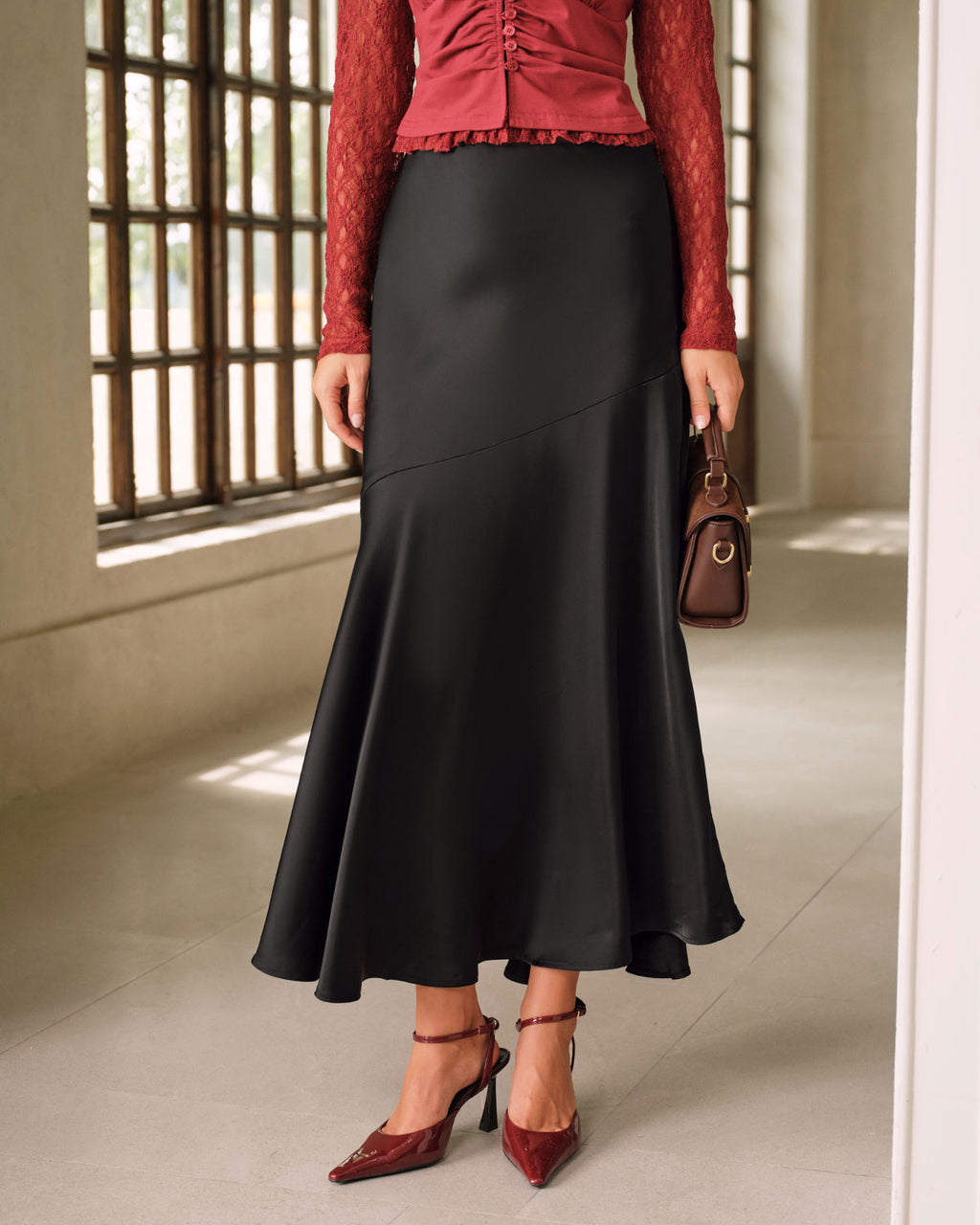 Women's Woven Polyester Skirts Black Bottoms - RIHOAS