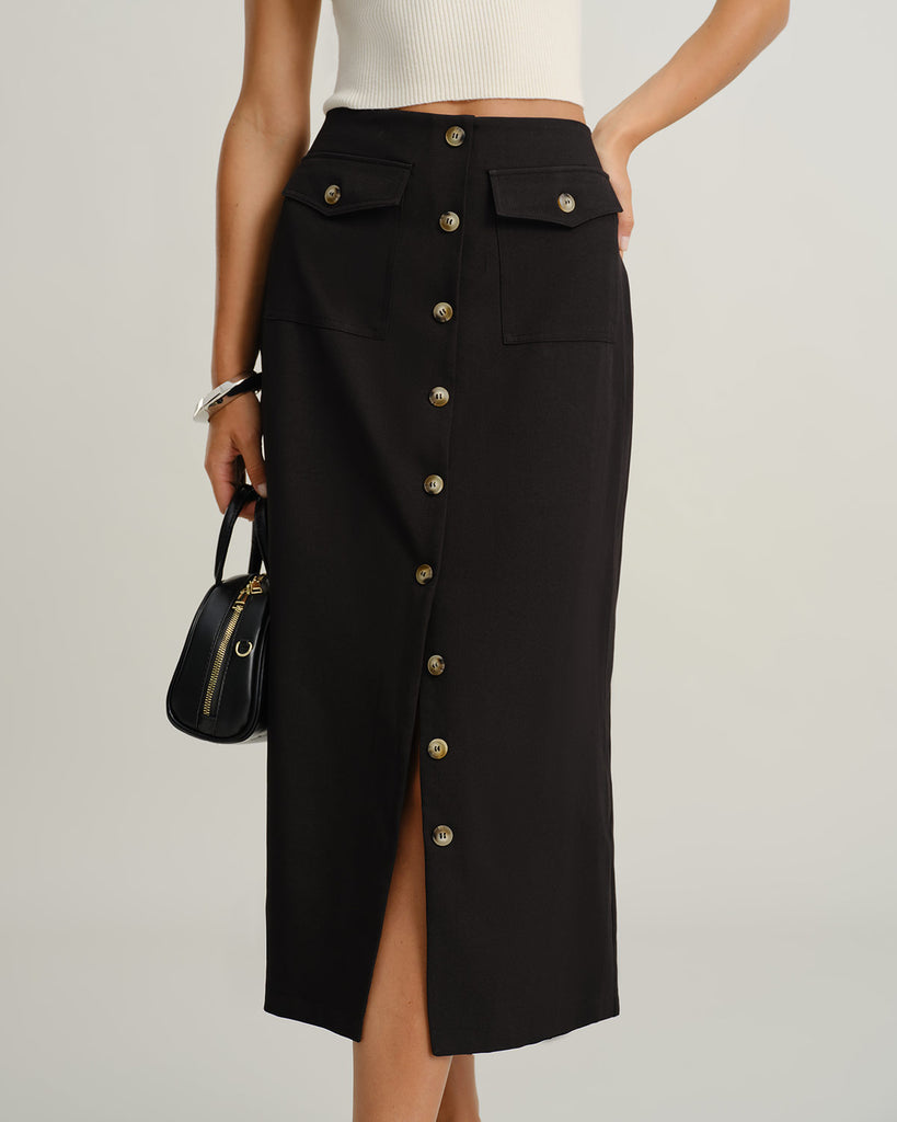 Women's Woven Polyester Skirts Black Bottoms - RIHOAS