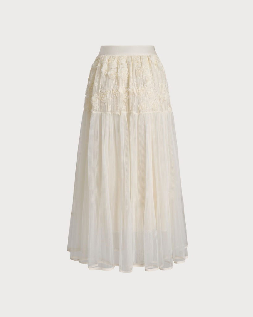 Apricot Elastic Waist Pleated Midi Skirt - RIHOAS