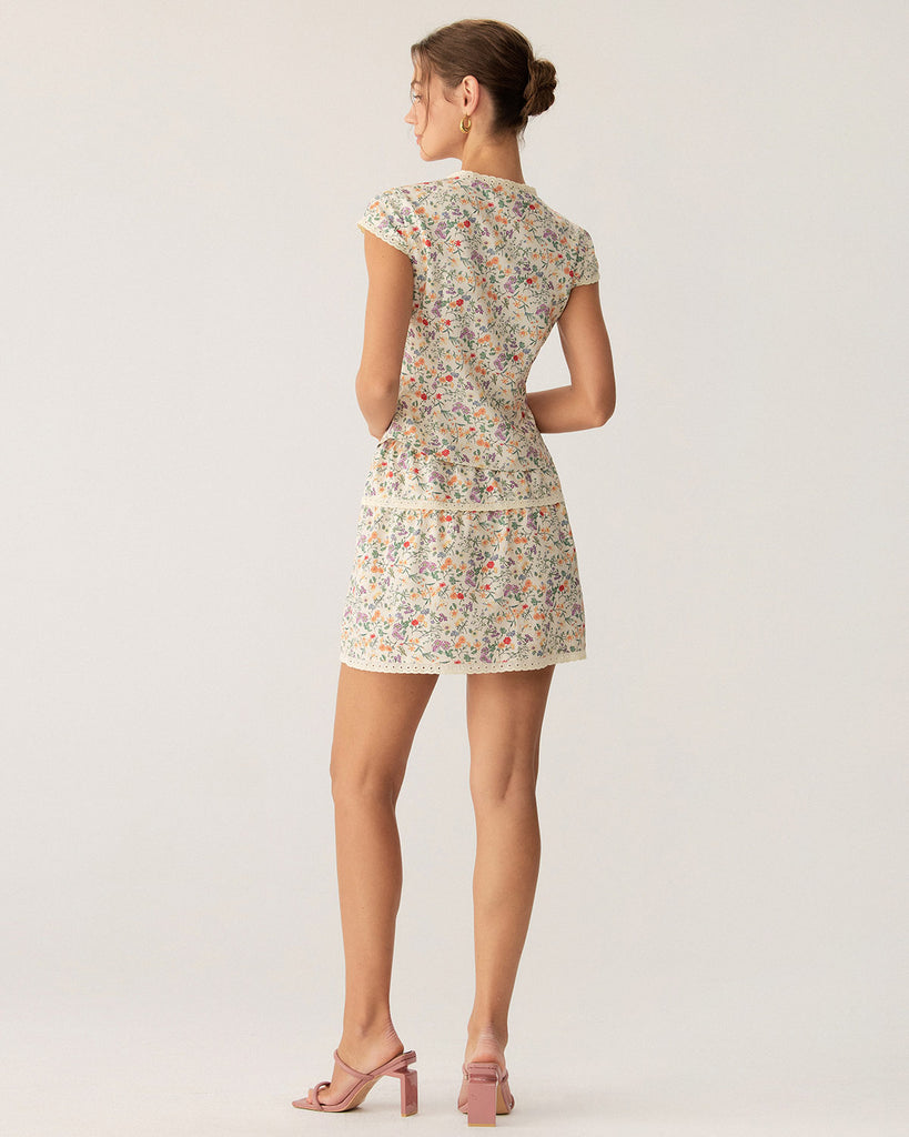 Floral Elastic Waist Ruched Mini Skirt - RIHOAS