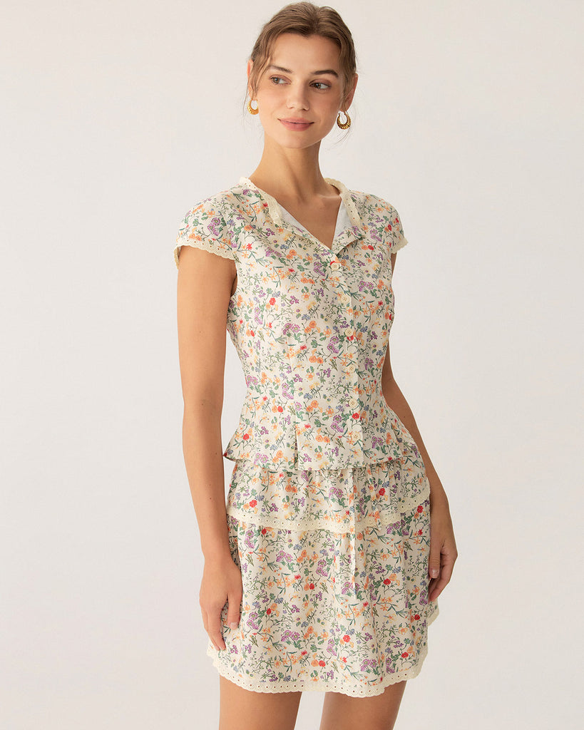 Floral Elastic Waist Ruched Mini Skirt - RIHOAS