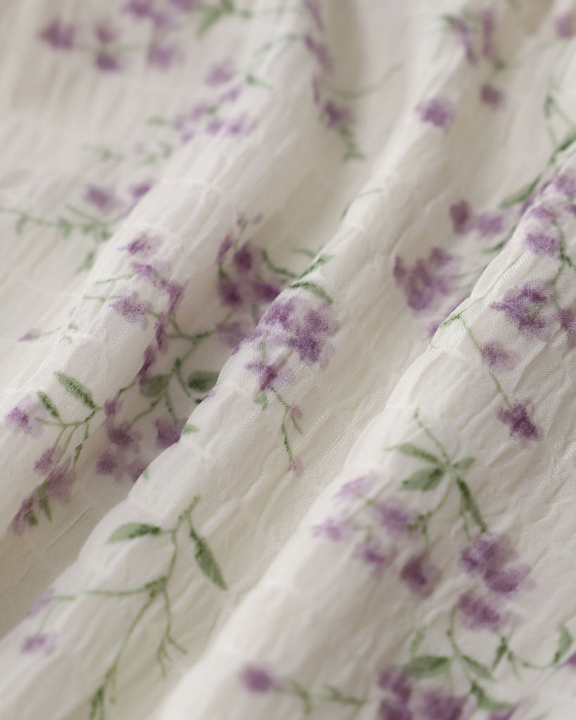 Purple Floral Elastic Waist Midi Skirt - RIHOAS