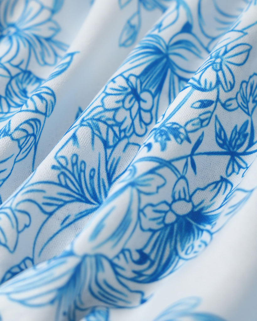 Blue Floral Elastic Waist Mini Skirt - RIHOAS