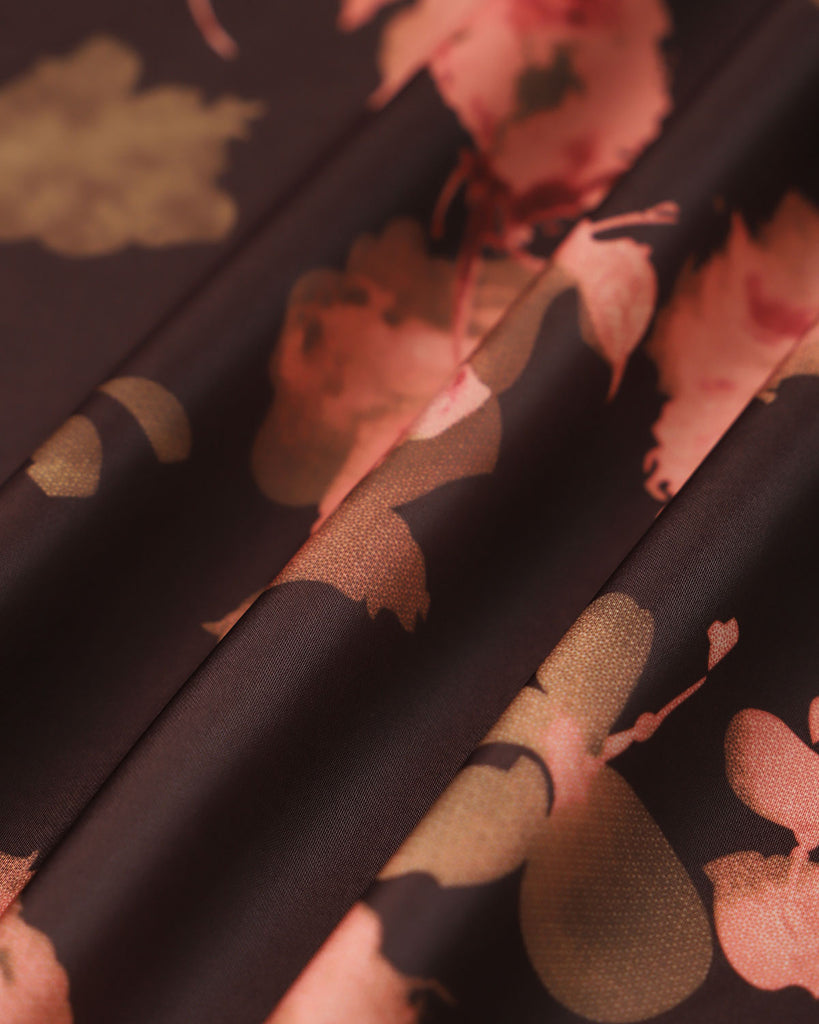 Brown Floral Straight Midi Skirt - RIHOAS