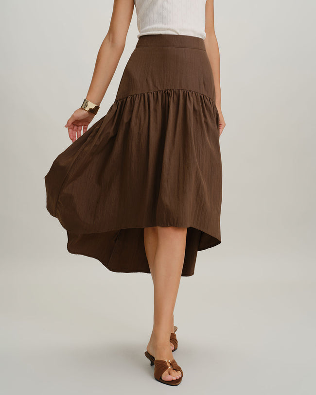 Brown High Waisted High-Low Midi Skirt & Reviews - Brown