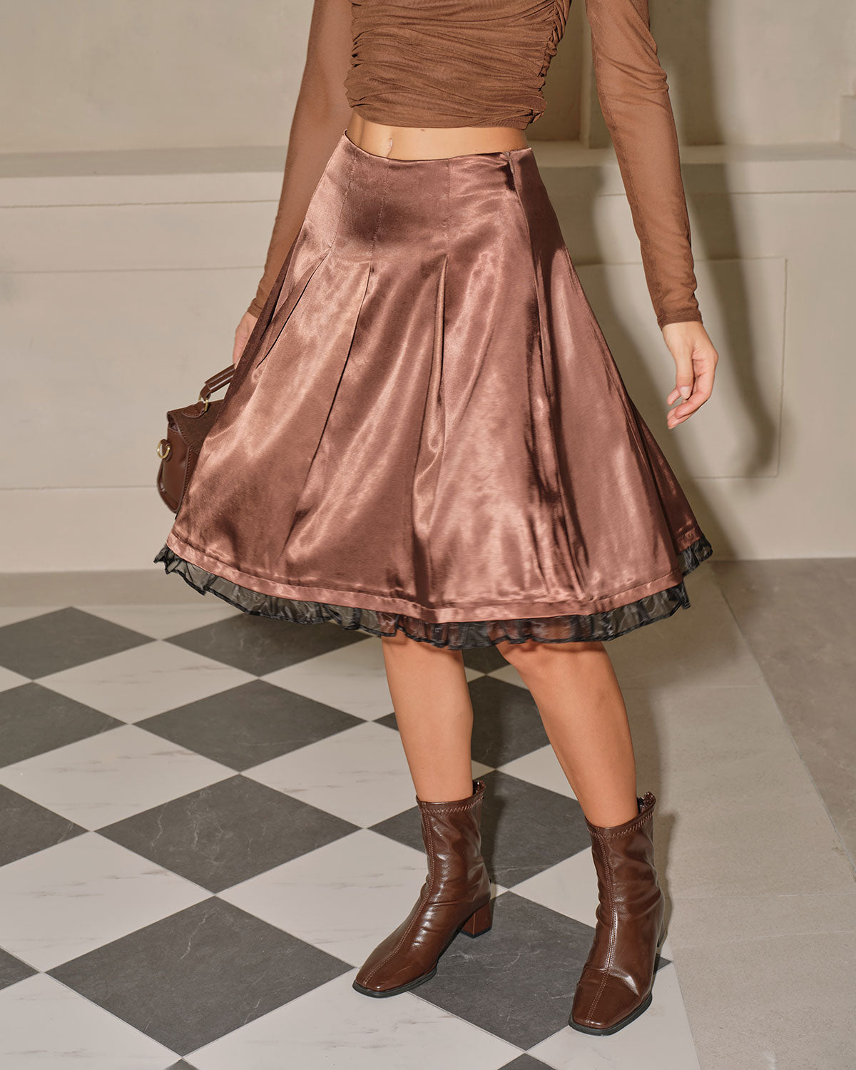 Women's Woven Polyester Skirts Coffee Bottoms - RIHOAS