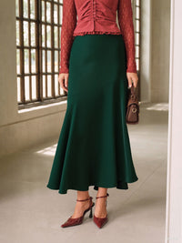 Women's Woven Polyester Skirts Green Bottoms - RIHOAS