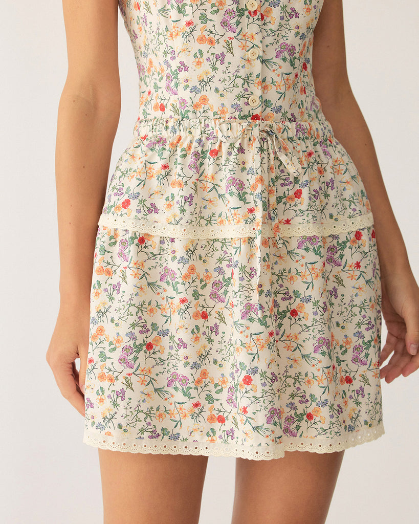 Floral Elastic Waist Ruched Mini Skirt - RIHOAS