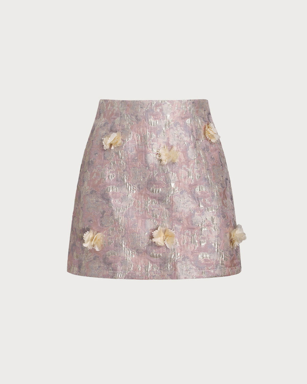 Pink Floral Textured A-Line Mini Skirt - RIHOAS