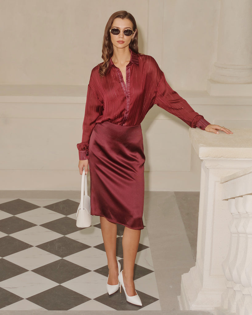 Women's Woven Polyester  Skirts Wine Red Bottoms - RIHOAS