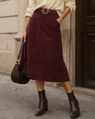 Women's Woven Polyester Skirts Wine Red - RIHOAS