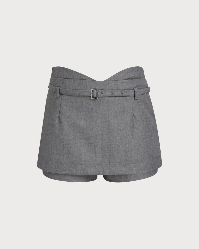 Women's woven polyester Skort Grey Bottoms - RIHOAS