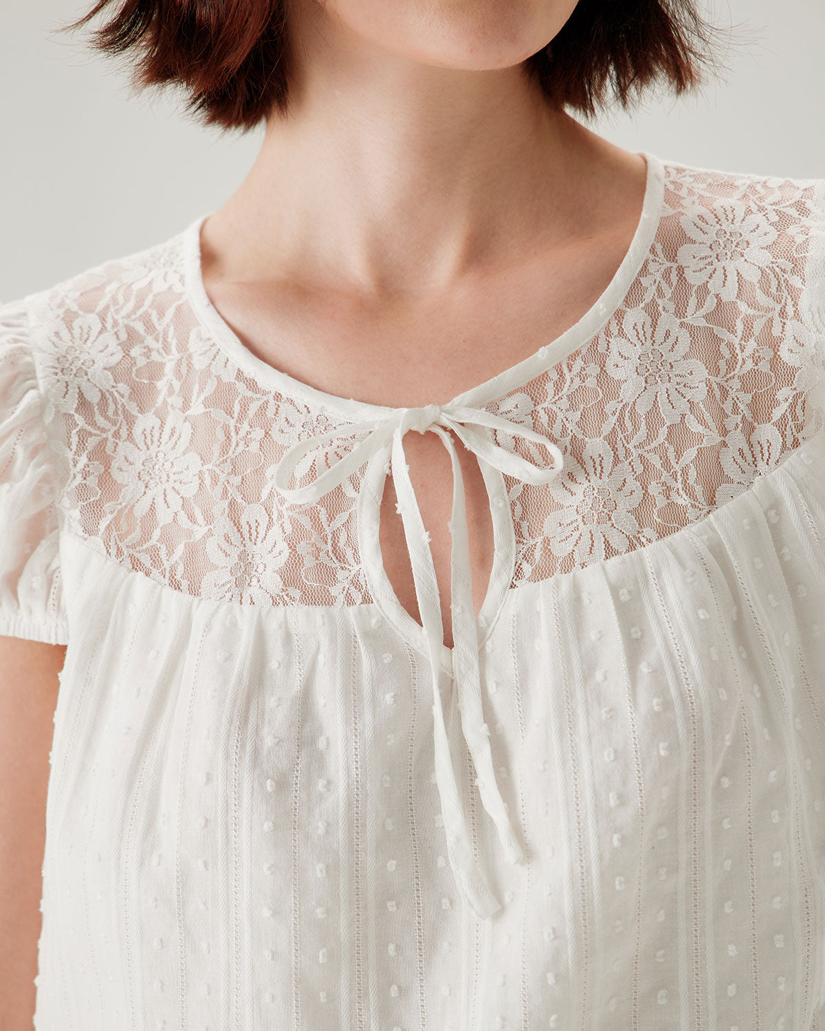White Lace Puffed Sleeve Tee - RIHOAS