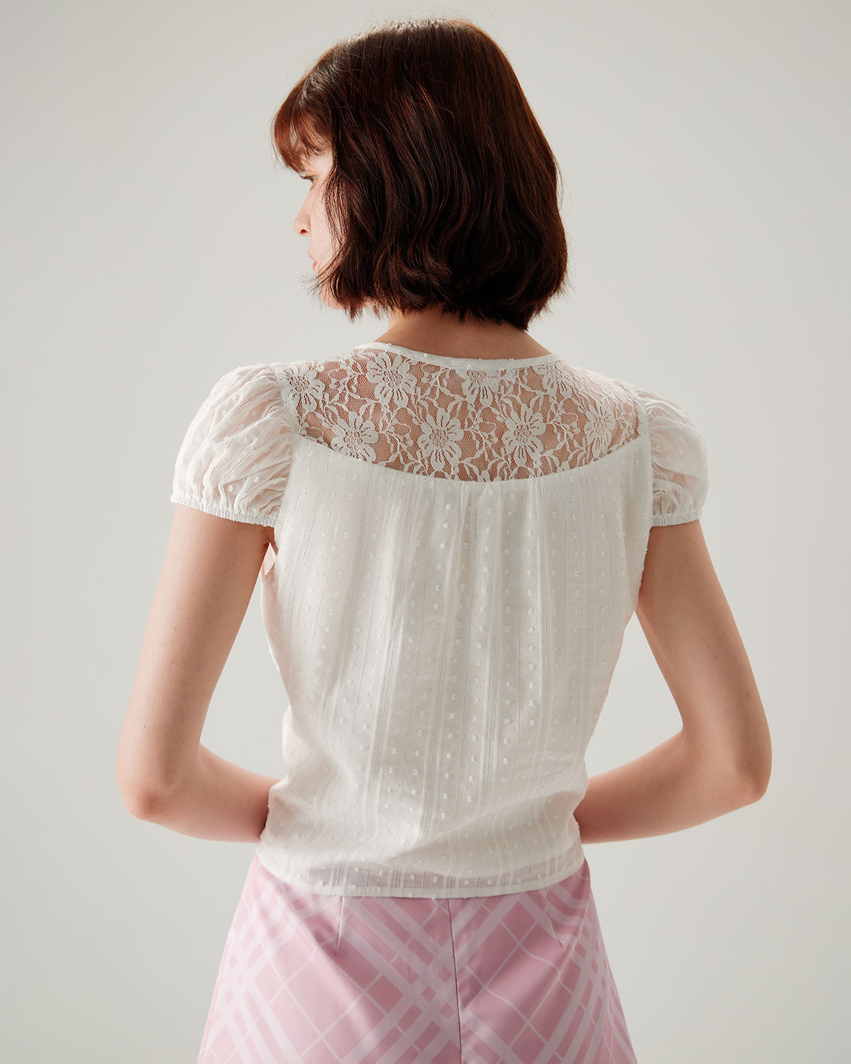 White Lace Puffed Sleeve Tee - RIHOAS