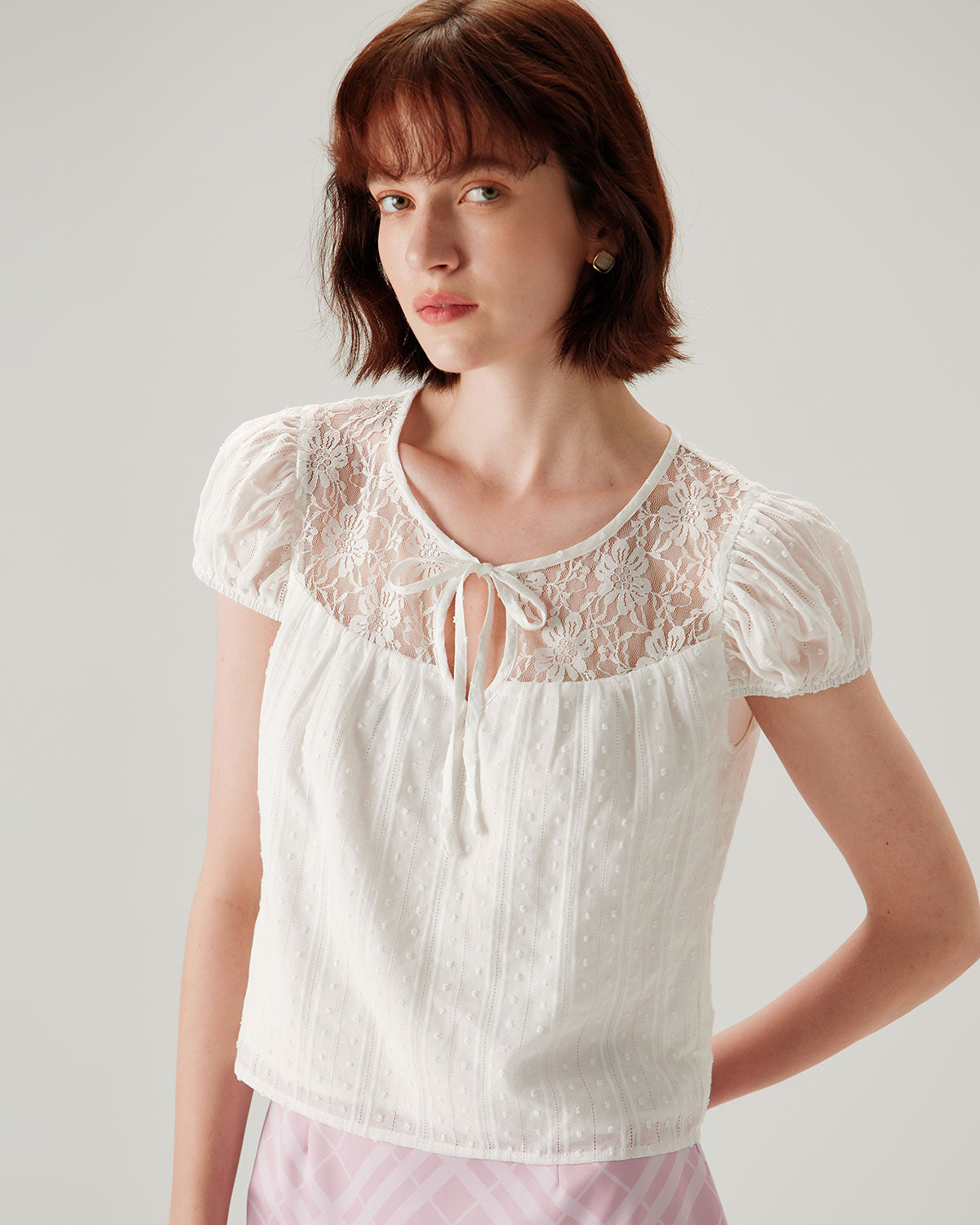 White Lace Puffed Sleeve Tee - RIHOAS