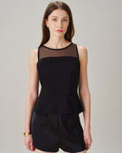 Women's Woven Polyester Tank Tops Black Tops - RIHOAS