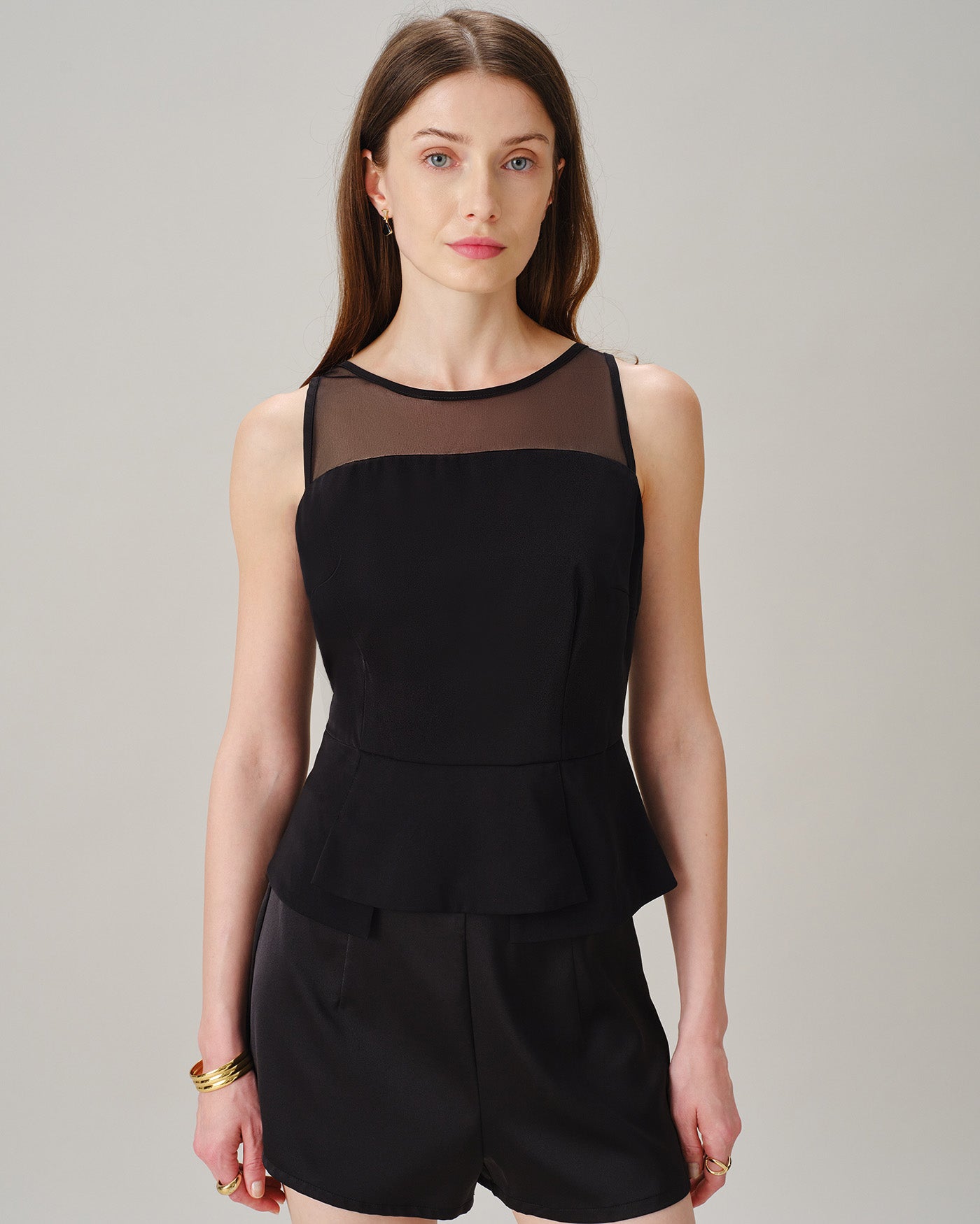 Women's Woven Polyester Tank Tops Black Tops - RIHOAS