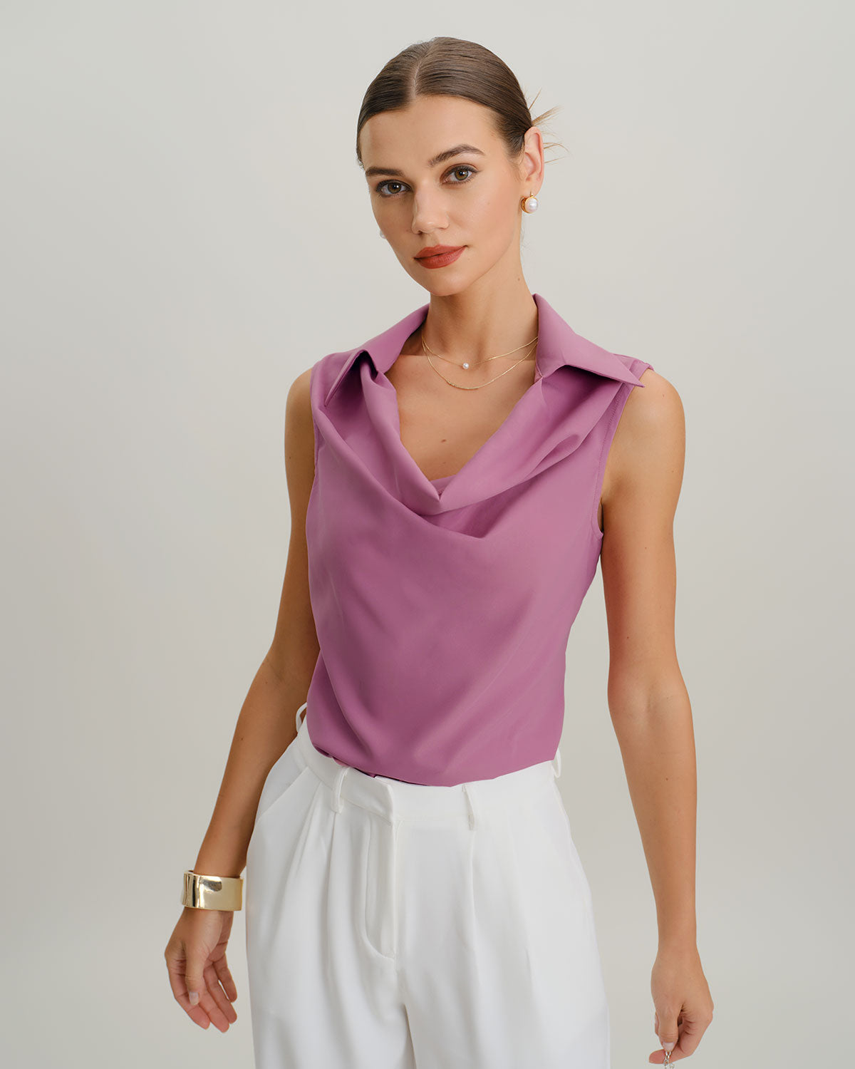 Women's Woven Polyester Tank Tops Purple Tops - RIHOAS