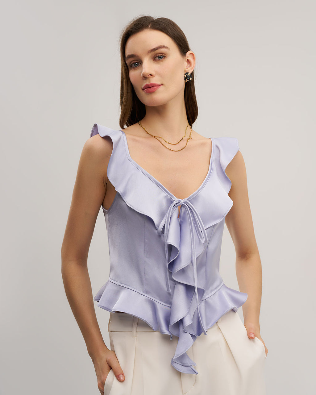Women's Woven Polyester Tank Tops Purple Tops - RIHOAS