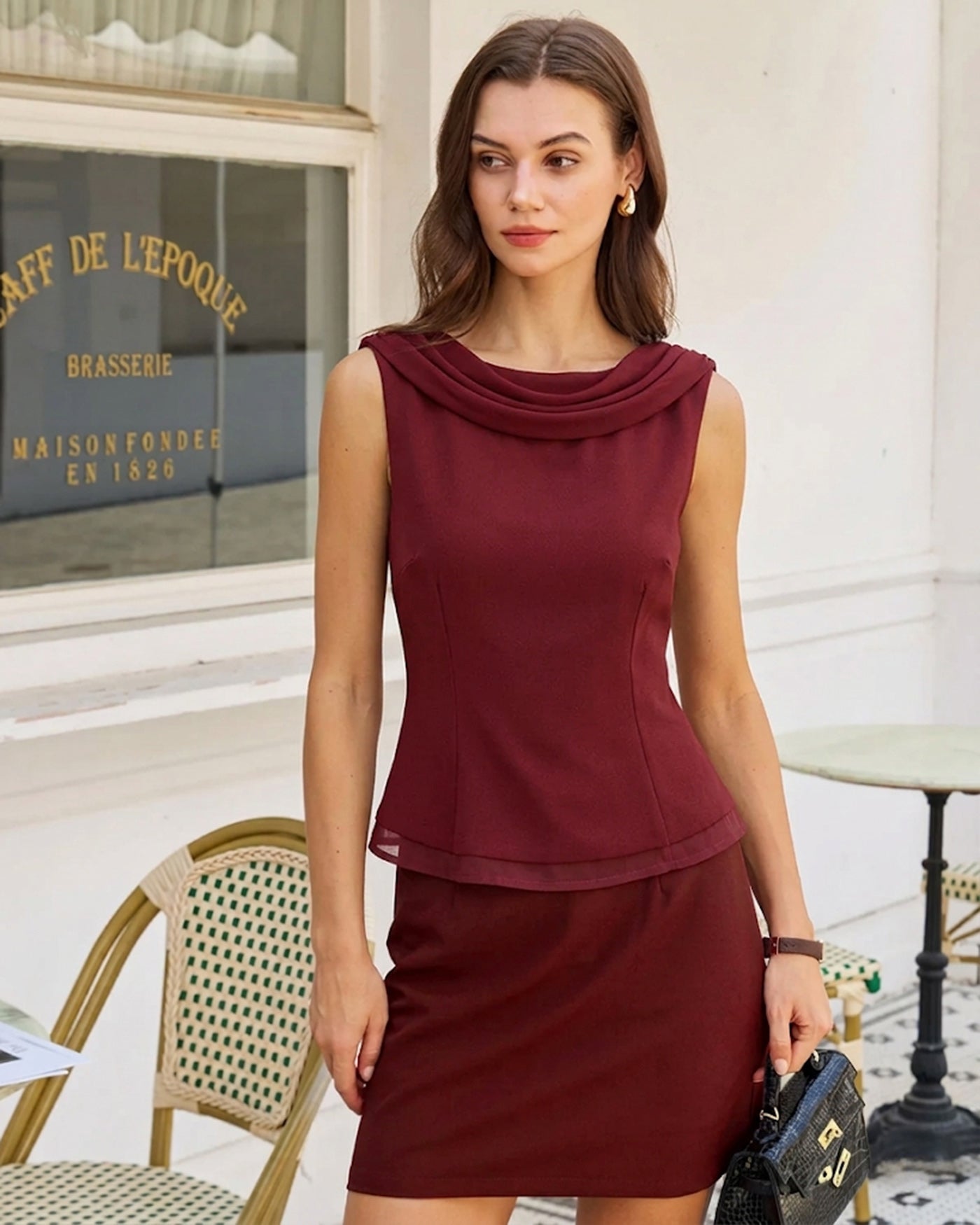 Rihoas Boat Neck Tank Top for Women, Wine Red / L