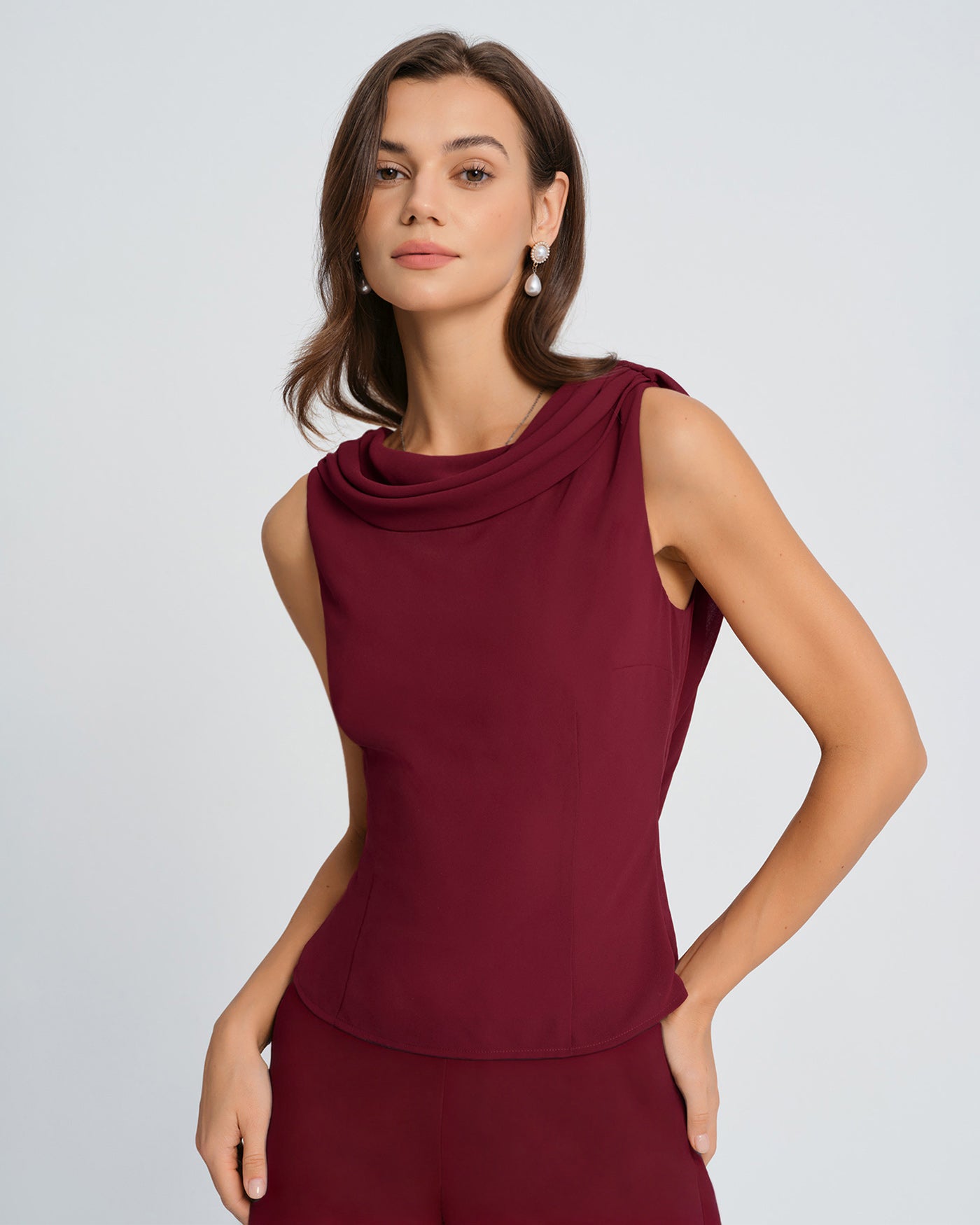 トップス boat neck tanktop Wine Red Boat Neck Tank Top & Reviews - Wine Red - Tops | RIHOAS