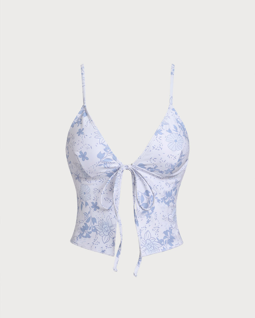 Women's Woven Polyester Tankini Top Blue Tankinis - RIHOAS