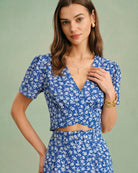 Women's Woven Polyester Tees Blue Tops - RIHOAS