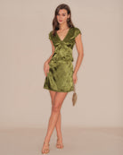 Women's Woven Polyester Tees Green Tops - RIHOAS