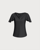Women's Woven Polyester Top Black Tops - RIHOAS