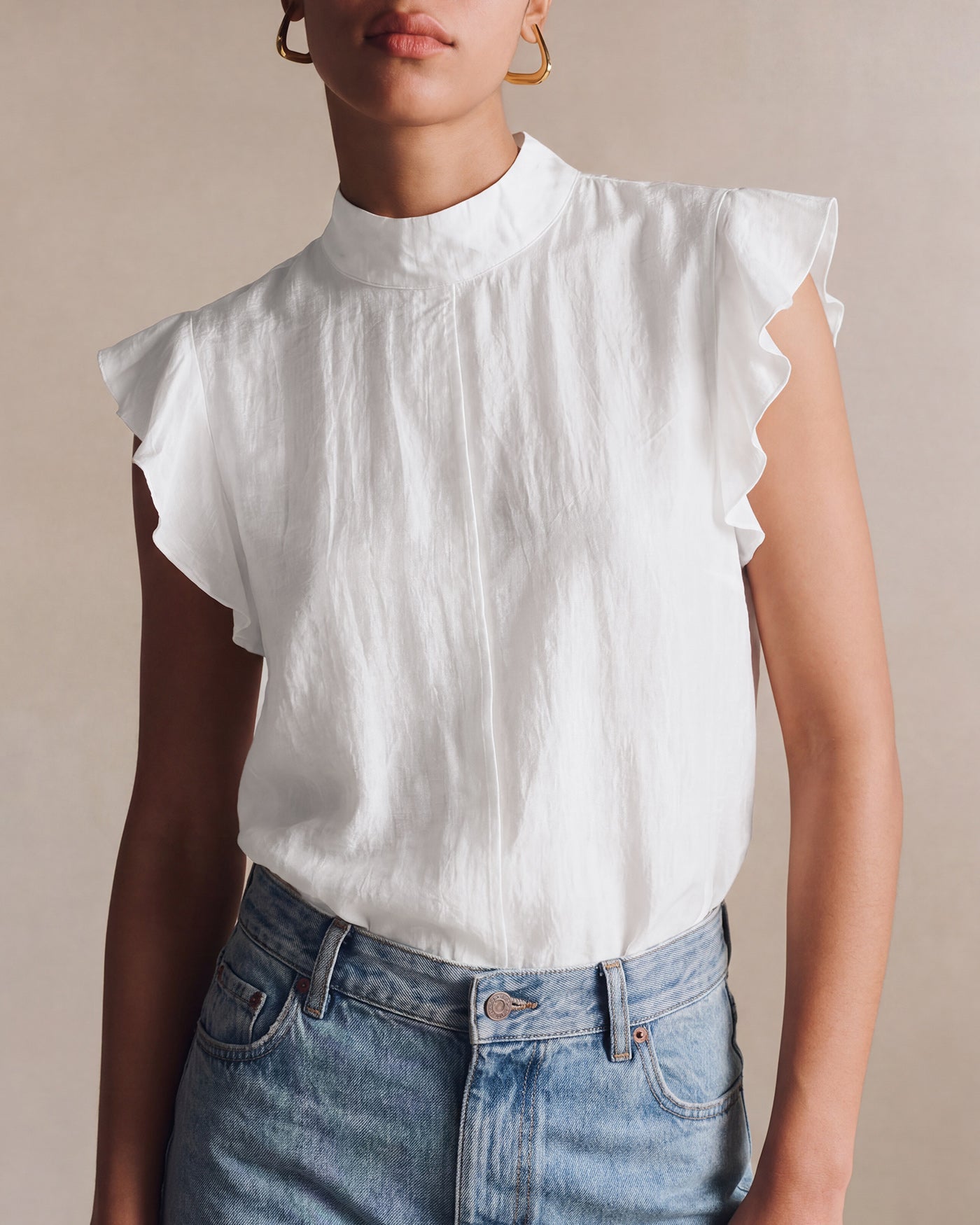 Women's Woven Polyester Top White Tops - RIHOAS