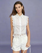 Women's Woven Polyester Top White Tops - RIHOAS