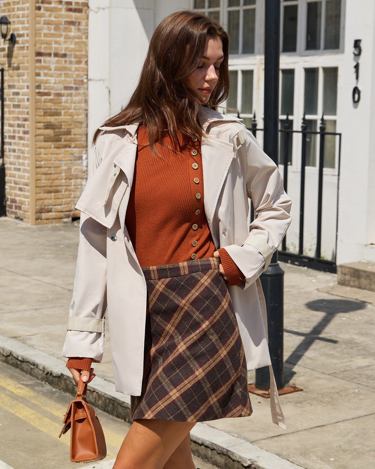 Women's Woven Polyester Trench Coat Beige Outerwear - RIHOAS