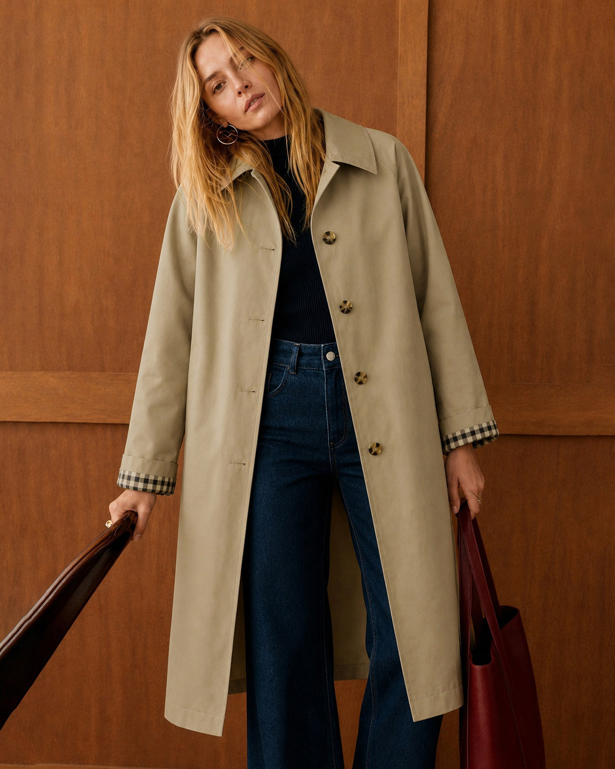 Women's Woven Polyester Trench Coat - RIHOAS